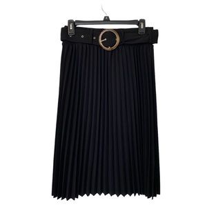 Lark & Grey Women’s Pleated Midi Skirt with Fabric Belt in Black Size Medium